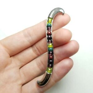 Vintage Monet S Shape Colorful Jewel Tone Beaded Brooch, Silver Tone Setting